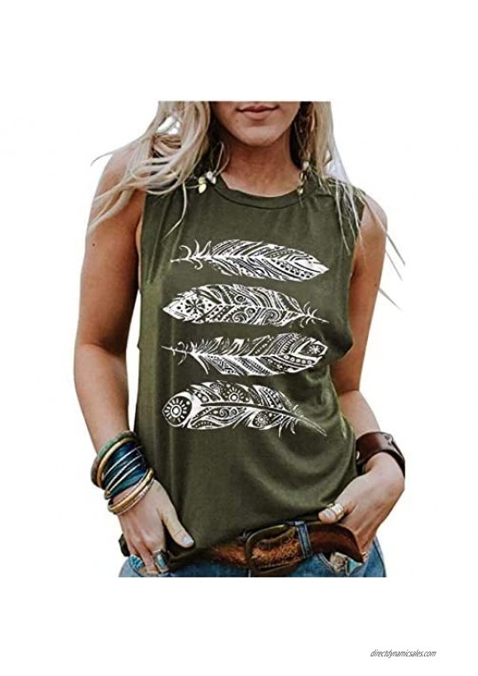 Susongeth Women Feathers Paisley Tank Tops Summer Sleeveless Vacation Casual T-Shirt Funny Graphic Print Vest Tees