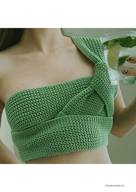 UAURORAO Women Bandage Irregular Sweater Vest Solid Color Rib Knit Casual Tank Tops Y2k Cutout Blouse Shirt