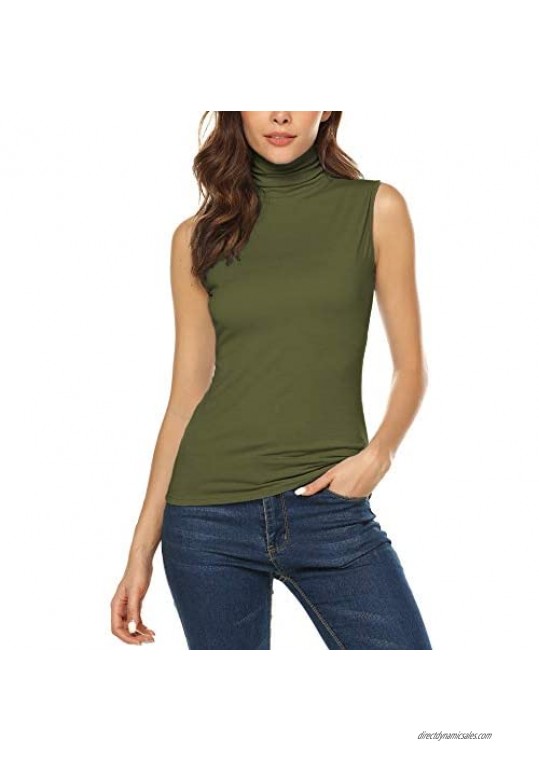 URRU Women's Sleeveless/Short/Long Sleeve Slim Fit Turtleneck Mock Soft T-Shirt Tank Tops Basic Stretchy Pullover S-XXL