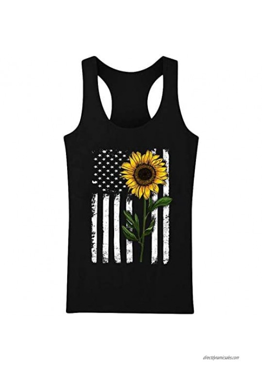 Vdnerjg Women's Sunflower Print Tank Tops American Flag Graphic Sleeveless Summer Racerback Tee Shirts