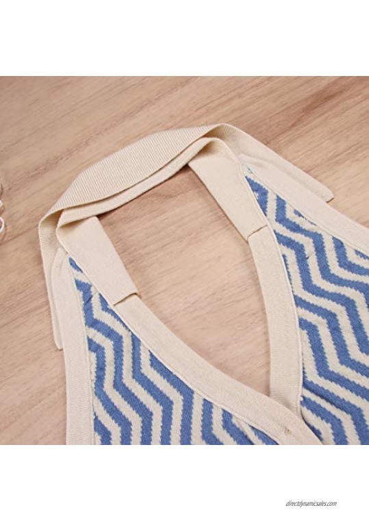 Women Fashion Striped Blue Halter Tops Y2K Knitted Vest Sexy Backless Slim button Camisole Streetwear