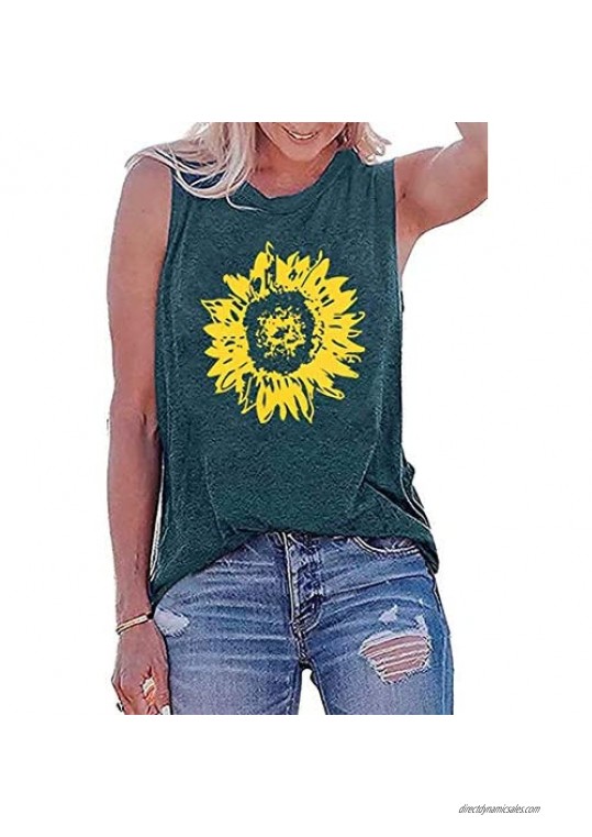 YEXIPO Womens Sunflower Tank Tops Graphic Summer Sleeveless Tee Shirts Loose Casual Tank Top