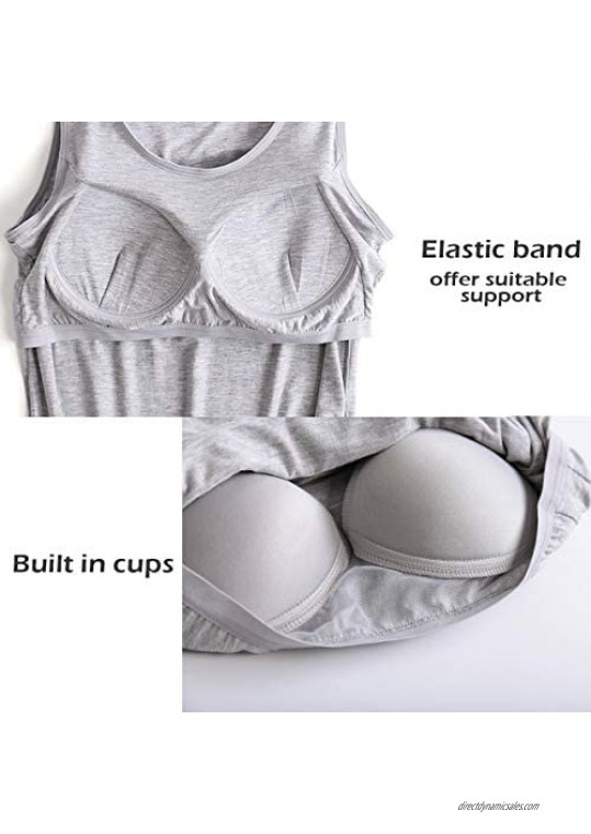 Zylioo Womens Modal Padded Built-in-Bra Tanks Tops Crew Neck Wireless Bra Camisole Casual Slim-Fit Shirts Tee Plus Size