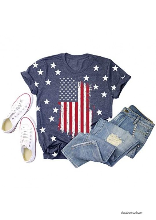 4th of July Shirt for Women American Flag Patriotic Tee Casual Independence Day Tops