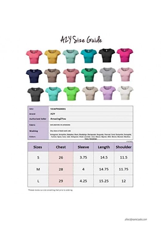 A2Y Women's Basic Solid Printed Scoop Neck Cap Sleeve Fitted Crop Rayon Top Tee Shirt
