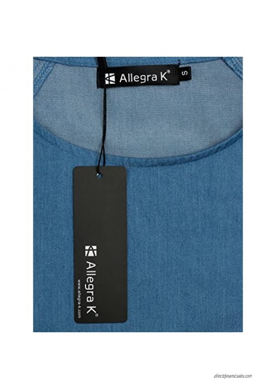 Allegra K Women's Cuffed Raglan Sleeves Side Slit Chambray Top