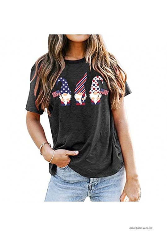 American Flag T Shirt Women Gnomes Patriotic Shirt USA Flag Print Graphic T-Shirt 4th of July Tee Tops