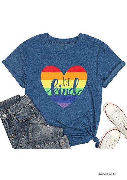 Be Kind Shirt for Women Rainbow Shirt Cute Graphic T Shirt Letter Print Tee Inspirational LGBT Tee Tops