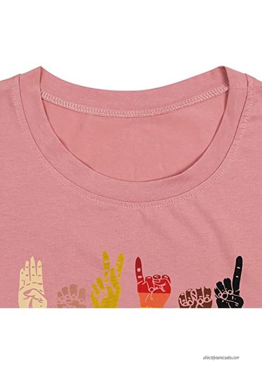 Be Kind Shirts Womens Sign Language Graphic Tee Inspirational T Shirt Casual Short Sleeve Top LGBT Rainbow Shirt