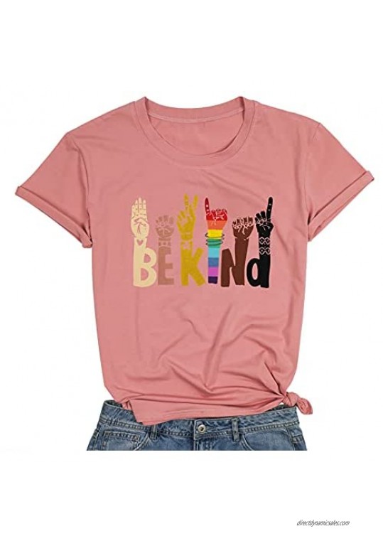 Be Kind Shirts Womens Sign Language Graphic Tee Inspirational T Shirt Casual Short Sleeve Top LGBT Rainbow Shirt