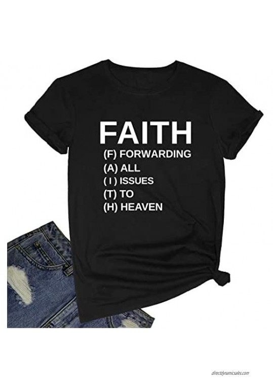 BLACKOO Women Faith Round Neck Graphic T Shirts Cute Funny Tops