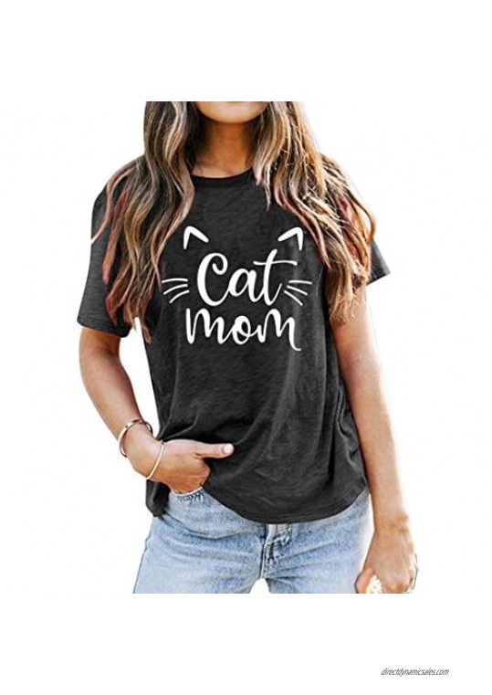 Cat Mom Shirts for Women Cat Mama T-Shirts Pet Lover Gifts Shirts Funny Cat Graphic Tees Shirts