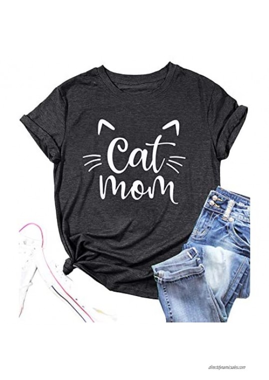Cat Mom Shirts for Women Cat Mama T-Shirts Pet Lover Gifts Shirts Funny Cat Graphic Tees Shirts