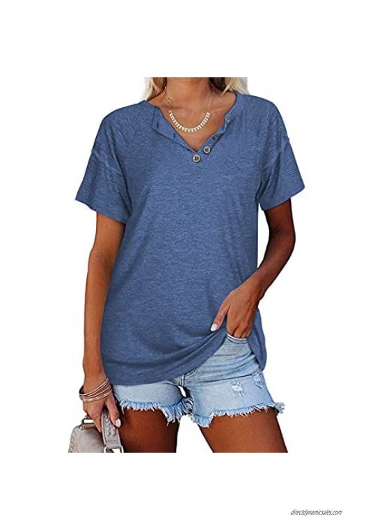 Dailiup Women's Summer Tops Casual Short Sleeve Henley Shirts Loose Fitting T Shirt Cute Crew Neck Tees