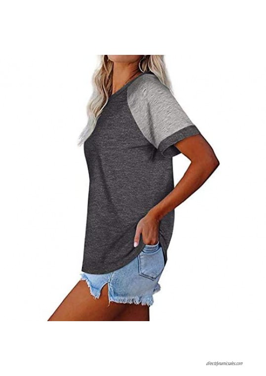 Fallorchid Women's Short Raglan Sleeve T-Shirts Casual Color Block Tops