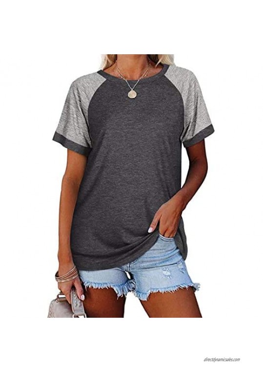 Fallorchid Women's Short Raglan Sleeve T-Shirts Casual Color Block Tops