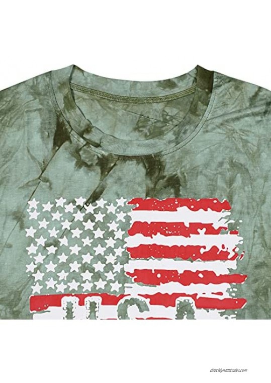 FRYAID Women American Flag Shirt Tie Dye 4th of July Independence Day Short Sleeve Patriotic Stars Stripes T Shirt Clothing