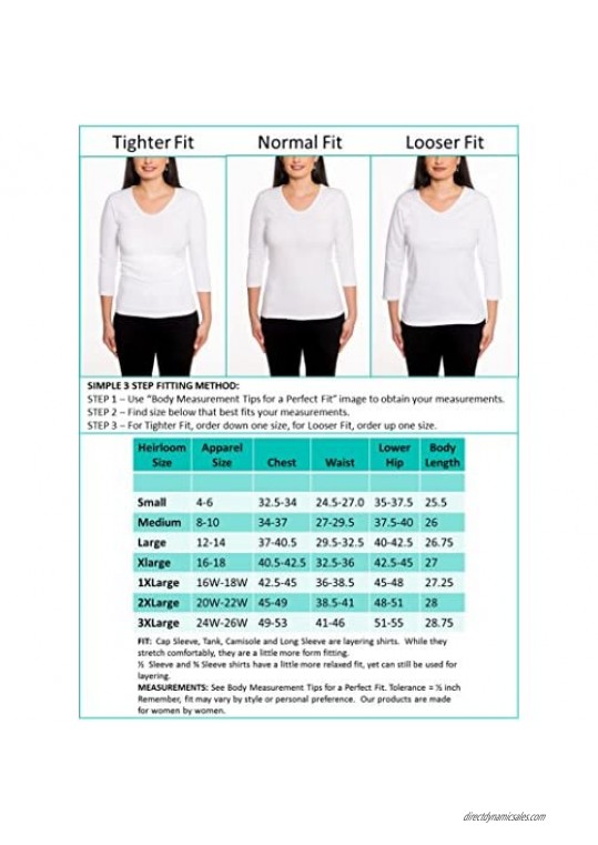 Heirloom 3/4 Sleeve V-Neck Top Soft Yet Durable Extra-Length Layering Top