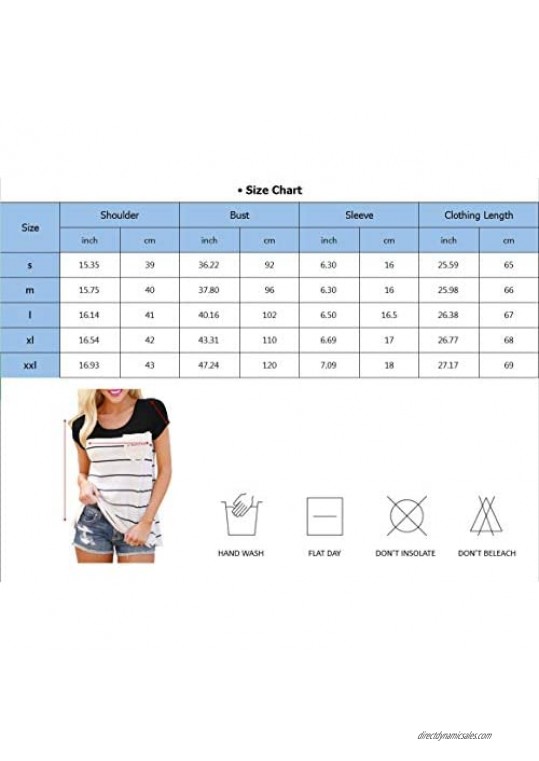 Hiistandd Womens Summer Short Sleeve Shirt Striped Color Block Casual Tops with Pocket