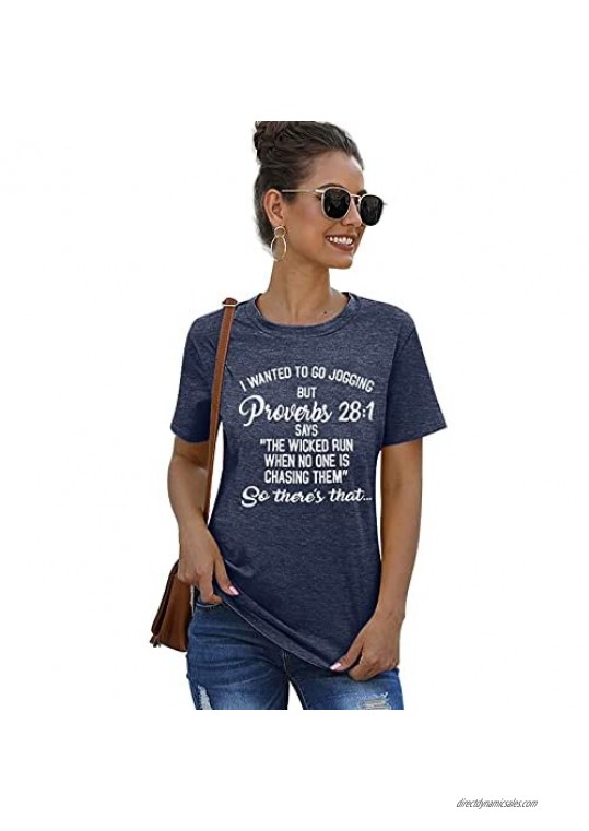 I Wanted to Go Jogging but Proverbs 28:1 Says Shirts Women Bible Quote Tee Tops with Saying Casual Short Sleeve Tshirt