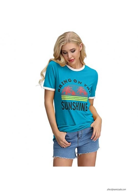 IRISGOD Womens Bring on The Sunshine Cute Graphic Tees Summer Casual Vacation T Shirt Tops