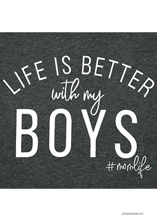 Life is Better with My Boys Shirts for Women Momlife Letter Print T-Shirts Funny Boy Mom Tee