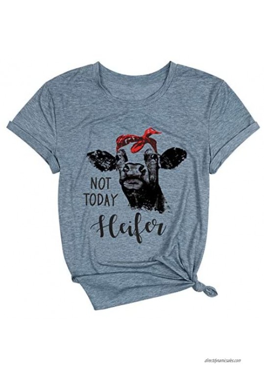 NOT Today Heifer T-Shirt Womens Cow Printed Shirts V Neck Summer Short Sleeve Top Tees