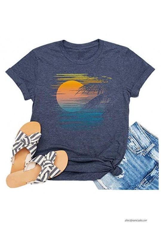 OMTYE Womens Sunset Chasers Landscape Graphic Tee Tops Summer Tee Shirts Sunset Love Short Sleeve