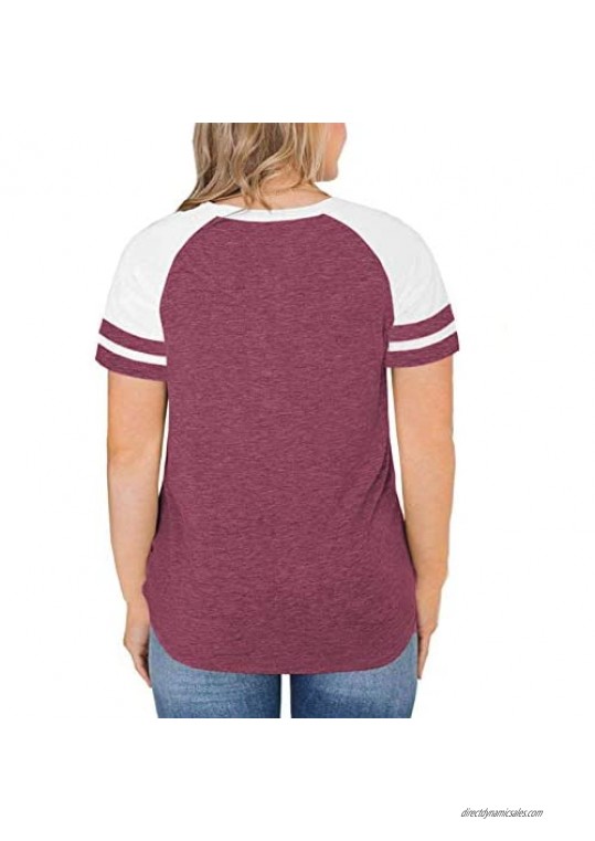 ROSRISS Plus-Size Tops for Women Summer Raglan T Shirts Color Block Striped Tees