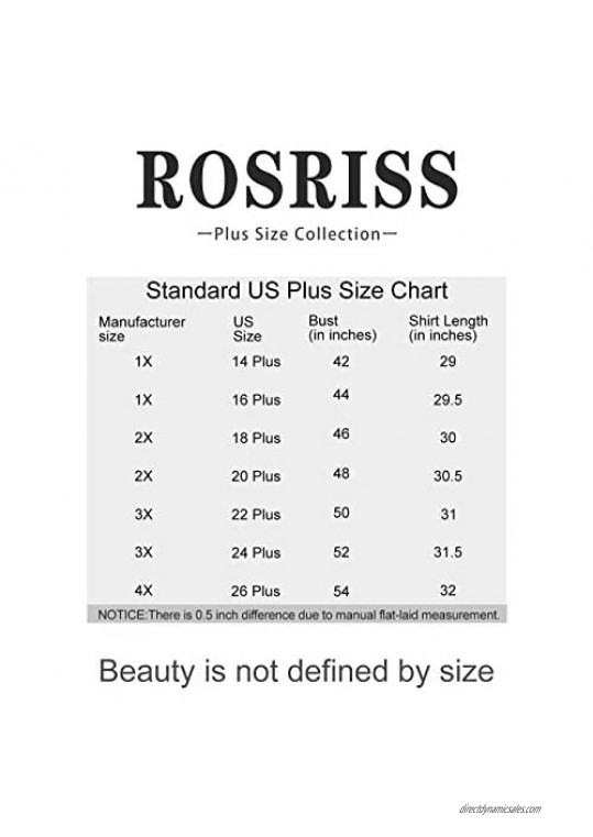 ROSRISS Womens Plus Size Long Sleeve Tee Tops Casual Tunics Shirts with Pockets
