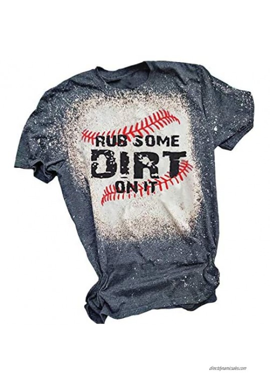 Rub Some Dirt On It T-Shirt for Women Funny Baseball Mom Graphic Tees Casual Letter Print Short Sleeve Shirt Tops