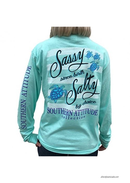 Southern Attitude Salty by Choice Sea Turtles Sea Foam Green Long Sleeve Women's Shirt