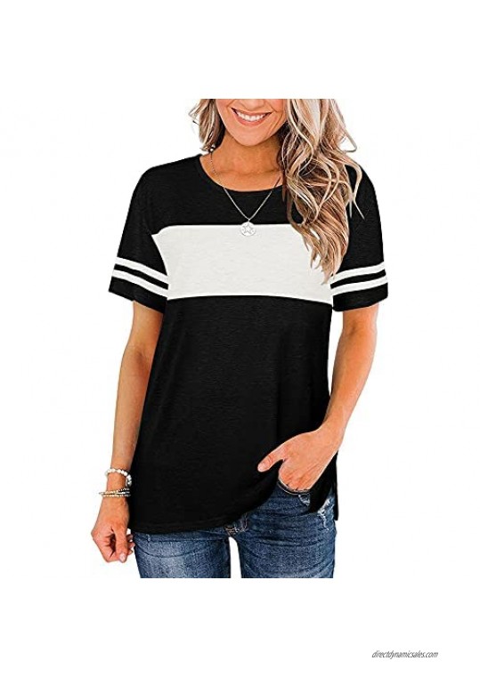 WAYMAKER Women's Color Block T-Shirt Baseball Tee Striped Short Sleeve Tunic Side Split Tops