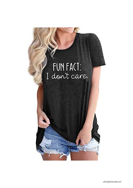 Women Fun Fact I Don't Care Shirts Cheerful Letter Print Tee Casual Summer Humorous Funny Saying Tops