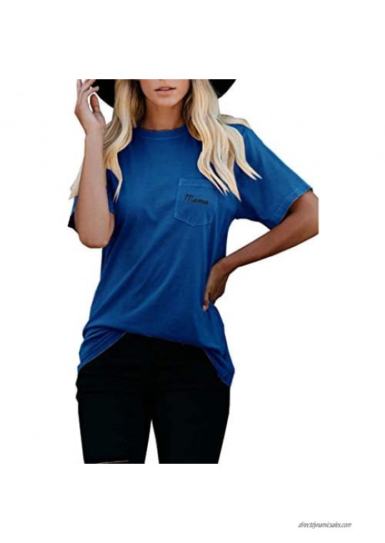Younsuer Womens Mama Graphic T Shirt Short Sleeve Crew Neck Cotton Casual Pocket Tee Tops