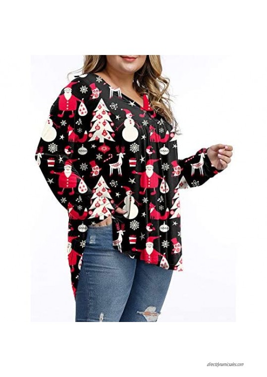 Allegrace Plus Size Tops Women Long Sleeve Shirts Floral Pleated Work Casual Tops