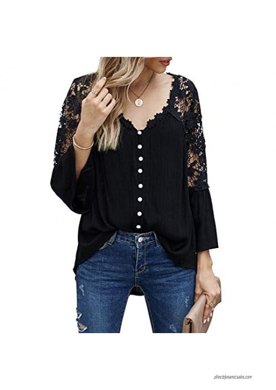 Asvivid Womens Casual V Neck Balloon Long Sleeve Tops Hollow Out Tie Knot Loose Shirt and Blouses