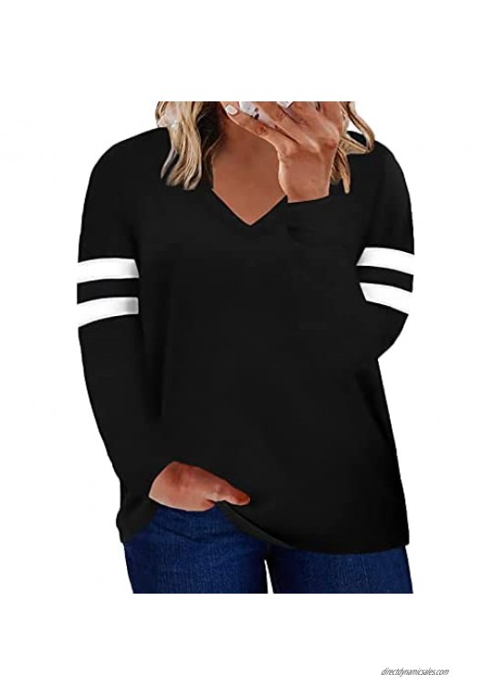 Asvivid Womens Plus Size Tunic Tops Long Sleeve V Neck Crew Neck Loose Casual Tee T Shirt 1X-5X
