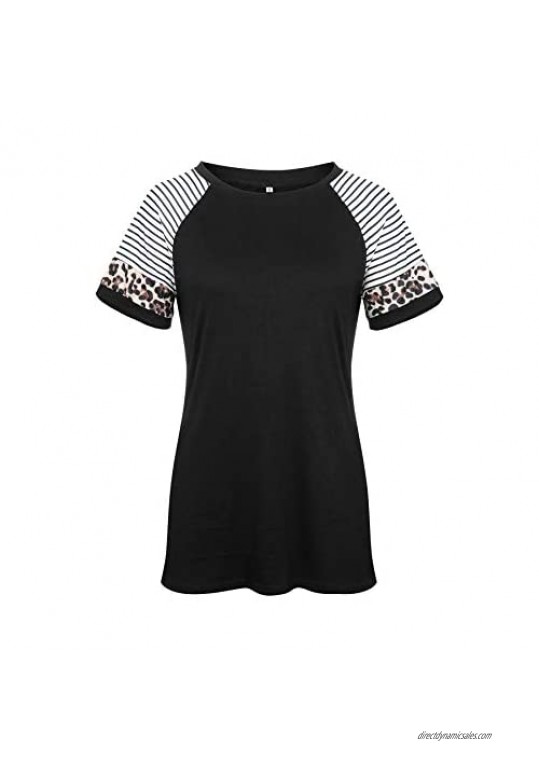 Auremore Women Tops Summer Short Sleeve Tunic Loose Fitting Tops Casual Leopard Strips T-Shirts