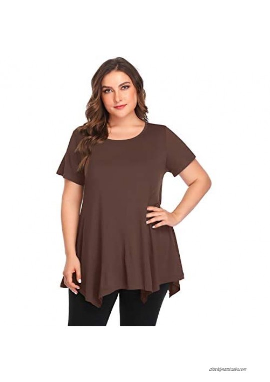 BELAROI Womens Plus Size Clothing Basic Solid Asymmetrical Tunic Top Loose Fit Short Sleeve T Shirt