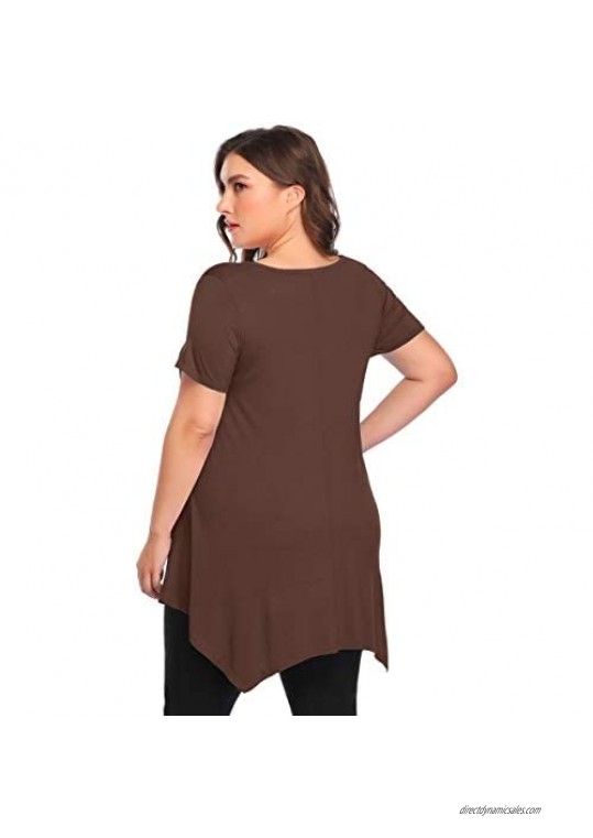 BELAROI Womens Plus Size Clothing Basic Solid Asymmetrical Tunic Top Loose Fit Short Sleeve T Shirt