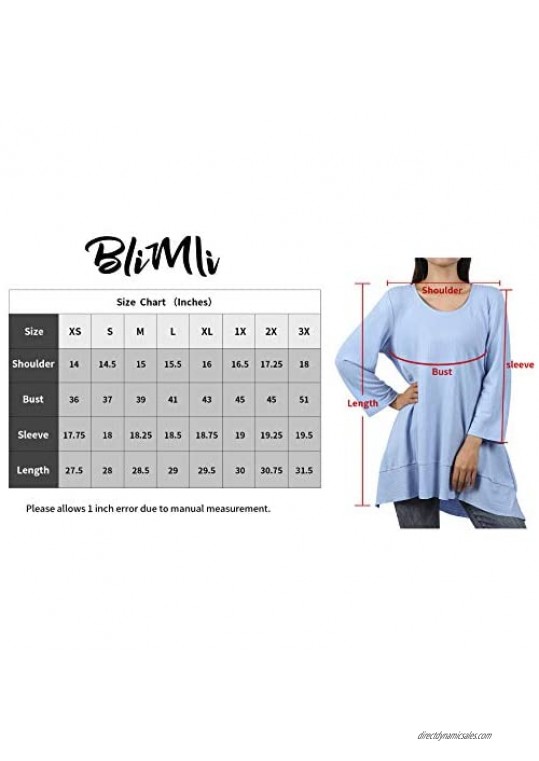 BliMli Women's Crew Neck 3/4 Sleeve Long Shirt Casual Blouse Tunic Tops for Leggings Loose Pullover