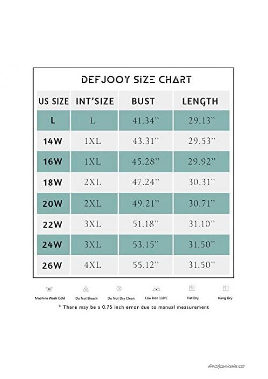 DEFJOOY L-4XL Womens Plus Size Casual Basics V Neck T Shirts Tunic Tops with Pocket