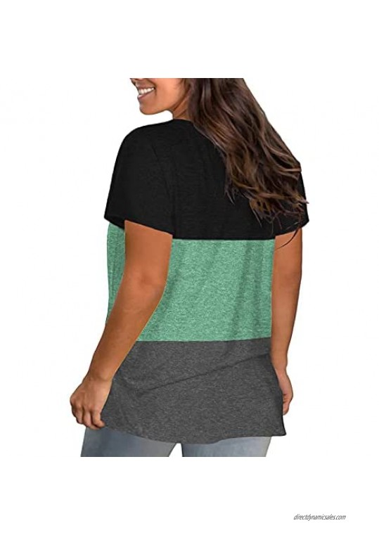 DOLNINE Womens Plus-Size Tops Short Sleeve V Neck Casual Basic T-Shirts Tunics