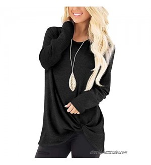 FANCYNA Women's Casual Crew Neck Tunic Tops Twist Knot Blouse Long Sleeve Shirts for Women