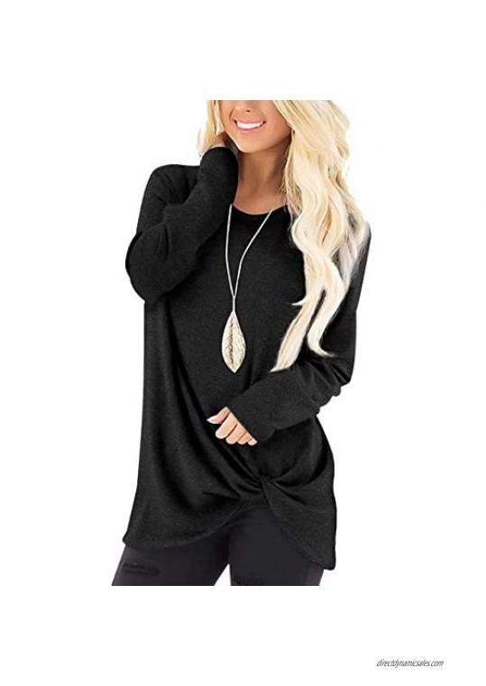FANCYNA Women's Casual Crew Neck Tunic Tops Twist Knot Blouse Long Sleeve Shirts for Women