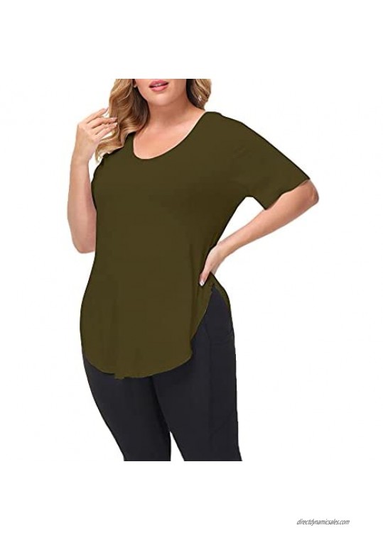 Gboomo Womens Plus Size Casual T Shirts High Split Short Sleeve Tops Scoop Collar Tee