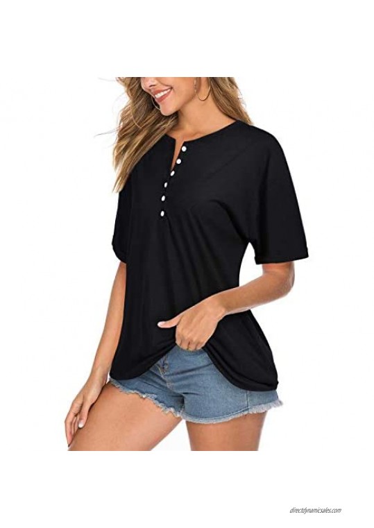 II ININ Women's V Neck Henley T Shirt Button Casual Tops Blouse Tunic