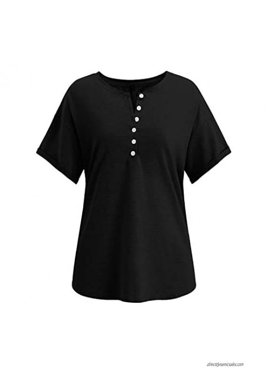 II ININ Women's V Neck Henley T Shirt Button Casual Tops Blouse Tunic