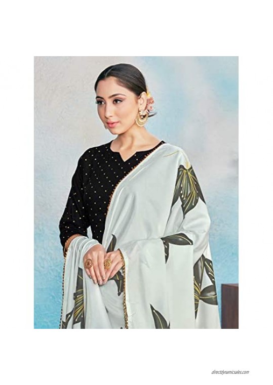 Indian Kurti for Womens With Pant & Dupatta | Rayon Foil Printed Long Kurta Partywear Kurtis For Women Tunic Tops